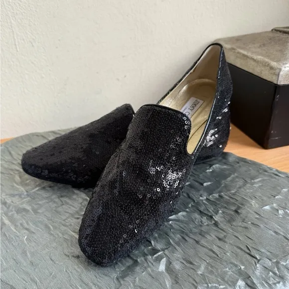 Jimmy Choo Sequins Evening Loafers Black New Size 10