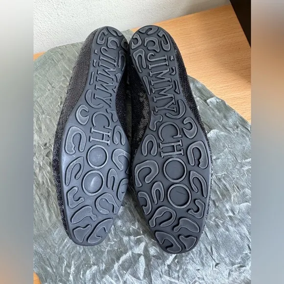 Jimmy Choo Sequins Evening Loafers Black New Size 10