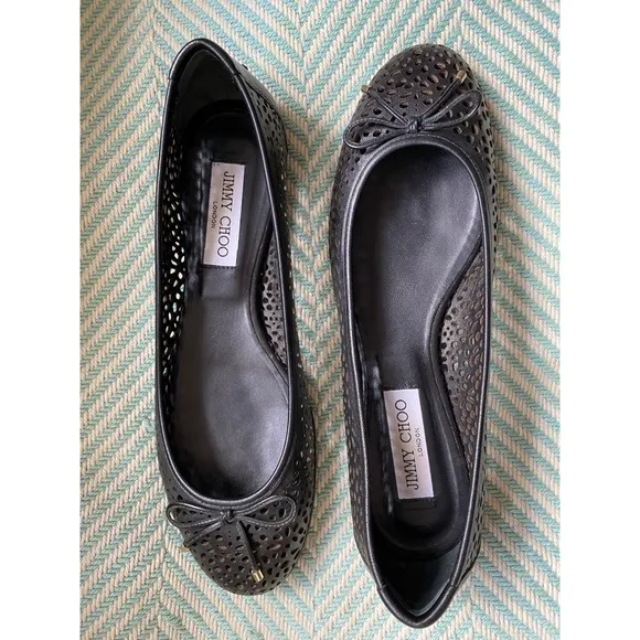 JIMMY CHOO Walsh Perforated Leather Ballet Flats