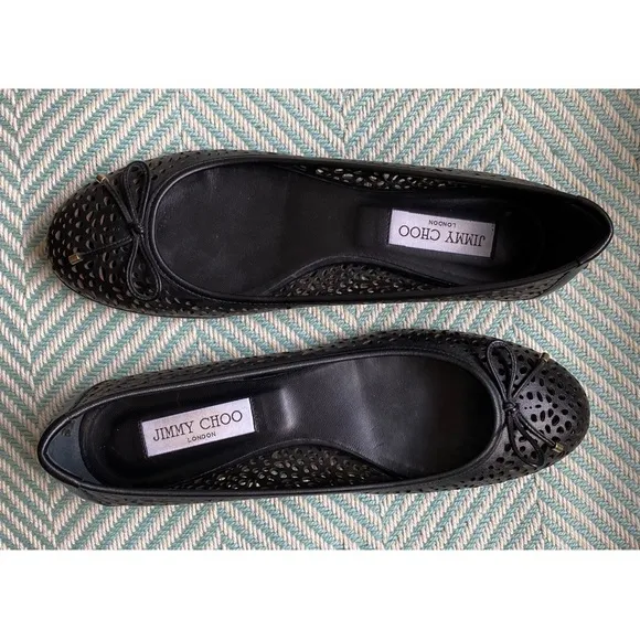 JIMMY CHOO Walsh Perforated Leather Ballet Flats