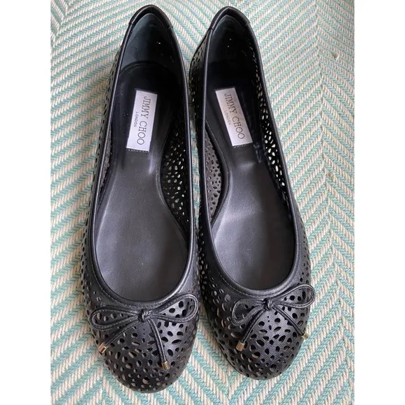 JIMMY CHOO Walsh Perforated Leather Ballet Flats