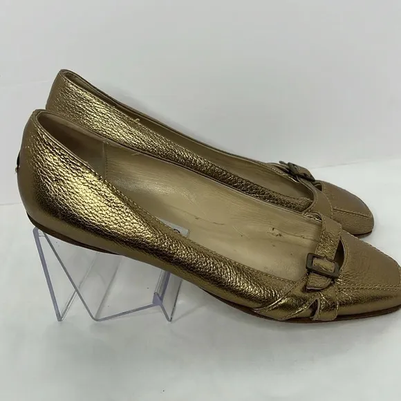 JIMMY CHOO Warm Ballet Flat Loafers Gold Shimmer 8.5