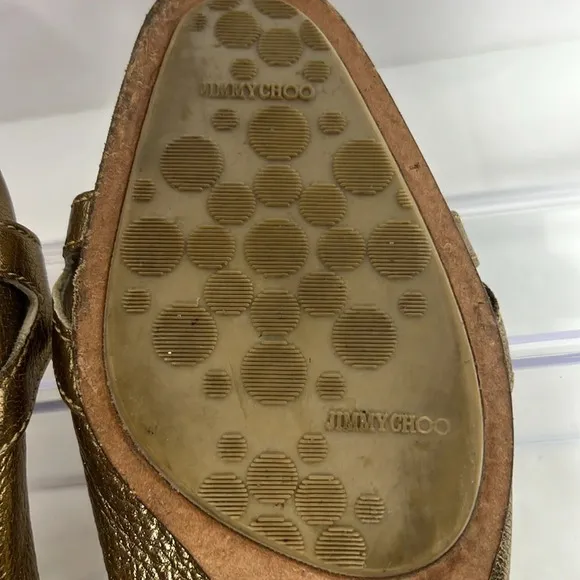 JIMMY CHOO Warm Ballet Flat Loafers Gold Shimmer 8.5
