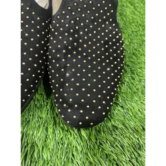 JIMMY CHOO Women's Black Suede Gold Studded Slip On Flats Loafers Size 8
