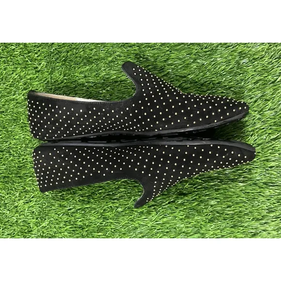 JIMMY CHOO Women's Black Suede Gold Studded Slip On Flats Loafers Size 8