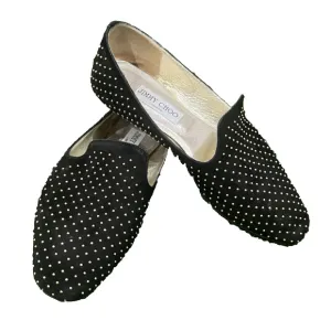 JIMMY CHOO Women's Black Suede Gold Studded Slip On Flats Loafers Size 8