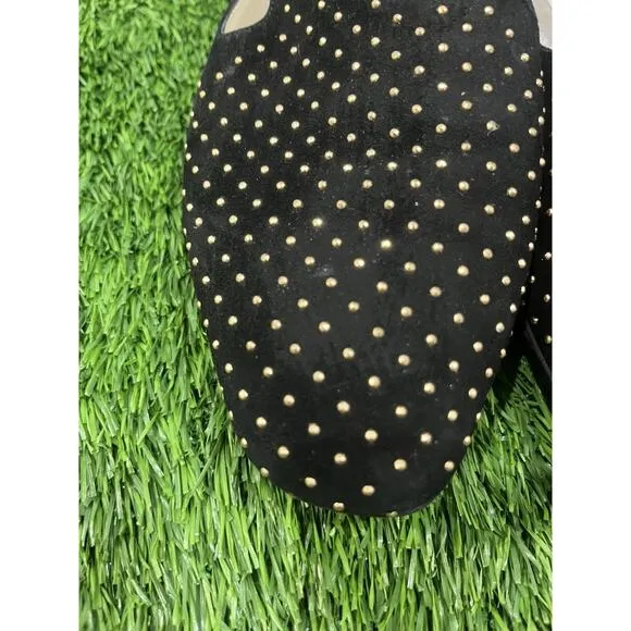 JIMMY CHOO Women's Black Suede Gold Studded Slip On Flats Loafers Size 8