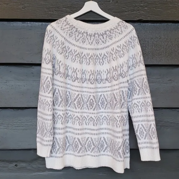 J.Jill Allover Nordic Fair Isle Intarsia Jacquard Pullover Sweater Barley Multi