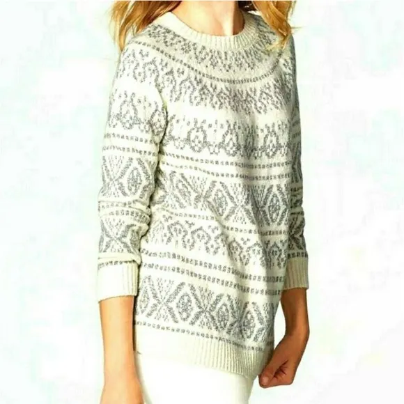 J.Jill Allover Nordic Fair Isle Intarsia Jacquard Pullover Sweater Barley Multi