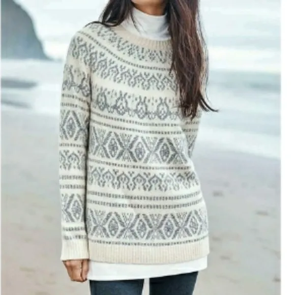 J.Jill Allover Nordic Fair Isle Intarsia Jacquard Pullover Sweater Barley Multi