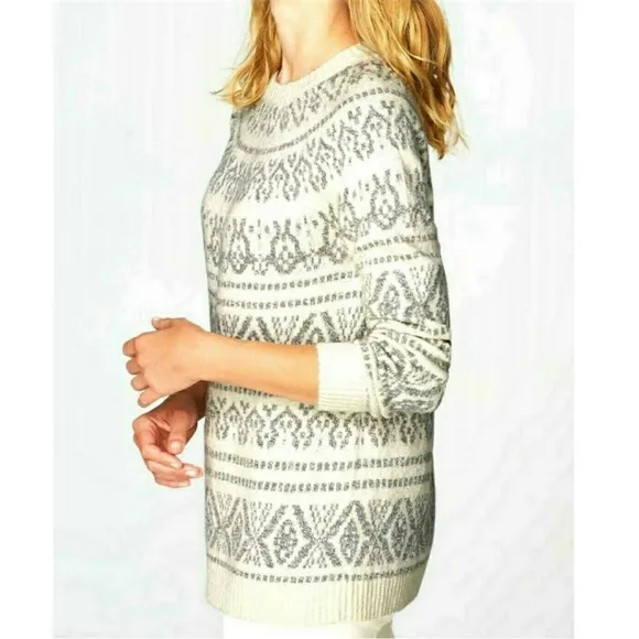 J.Jill Allover Nordic Fair Isle Intarsia Jacquard Pullover Sweater Barley Multi