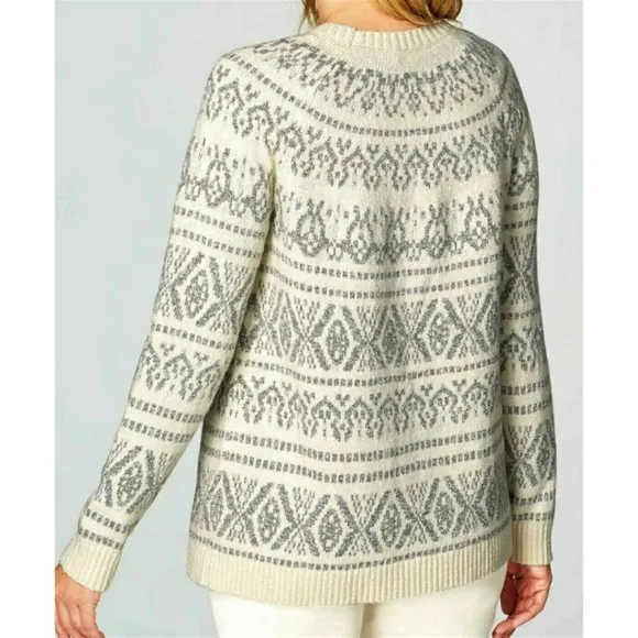 J.Jill Allover Nordic Fair Isle Intarsia Jacquard Pullover Sweater Barley Multi