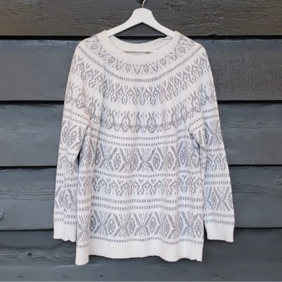 J.Jill Allover Nordic Fair Isle Intarsia Jacquard Pullover Sweater Barley Multi