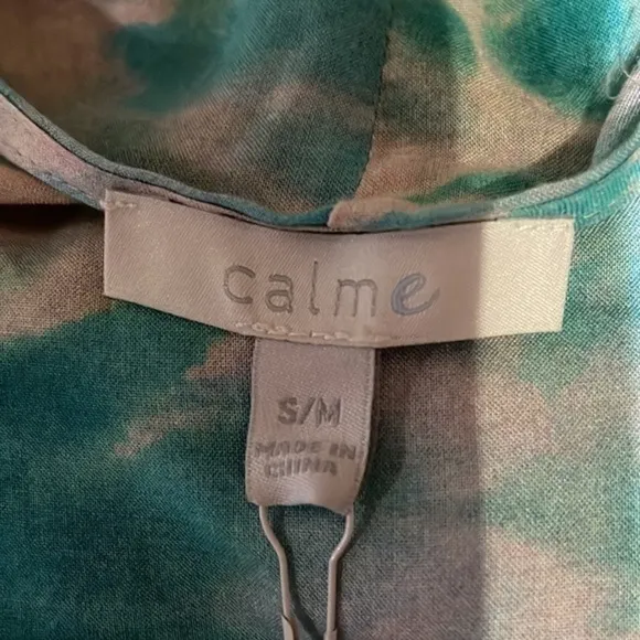 JOHNNY WAS Calme Turquoise V Neck Maxi Kaftan Dress