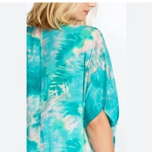 JOHNNY WAS Calme Turquoise V Neck Maxi Kaftan Dress
