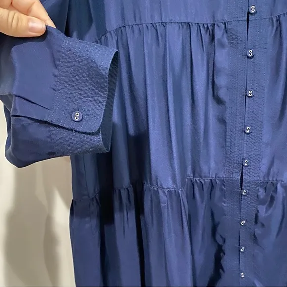 JOHNNY WAS Tiered Wanderer Dress Silk Blue Size Medium