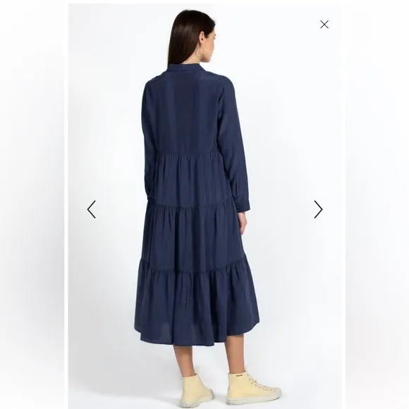 JOHNNY WAS Tiered Wanderer Dress Silk Blue Size Medium