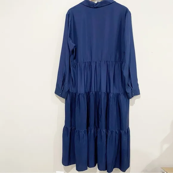 JOHNNY WAS Tiered Wanderer Dress Silk Blue Size Medium