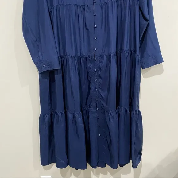 JOHNNY WAS Tiered Wanderer Dress Silk Blue Size Medium