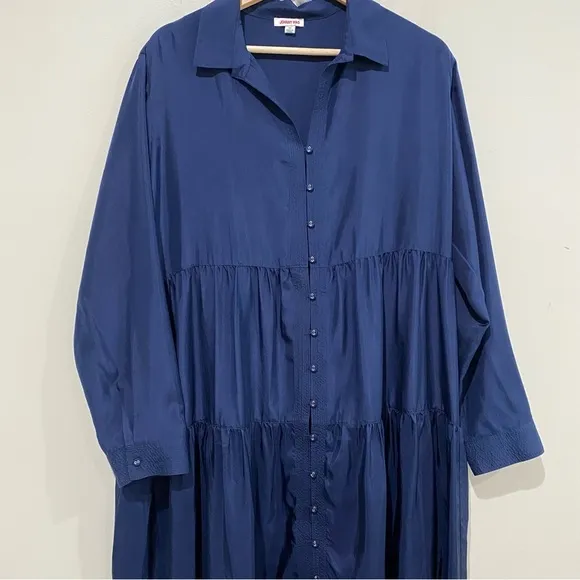 JOHNNY WAS Tiered Wanderer Dress Silk Blue Size Medium