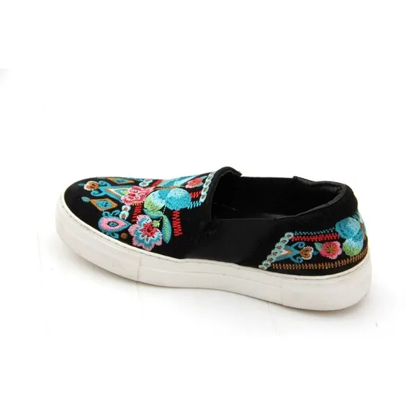 Johnny Was Vinny Butterfly Black Embroidered Slip On Loafers US 8.5 EU 39 READ
