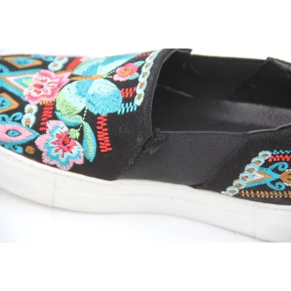 Johnny Was Vinny Butterfly Black Embroidered Slip On Loafers US 8.5 EU 39 READ