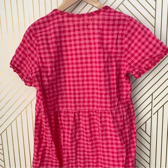 Johnny Was workshop Devere Breezy Embroidered Dress Pink Plaid gingham crochet