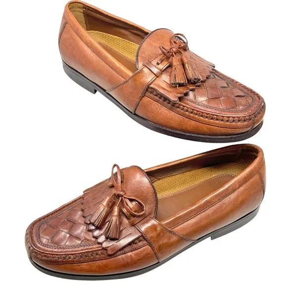 Johnston &amp; Murphy Brown Leather Lattice Vamp Tassel Loafers