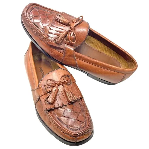 Johnston &amp; Murphy Brown Leather Lattice Vamp Tassel Loafers