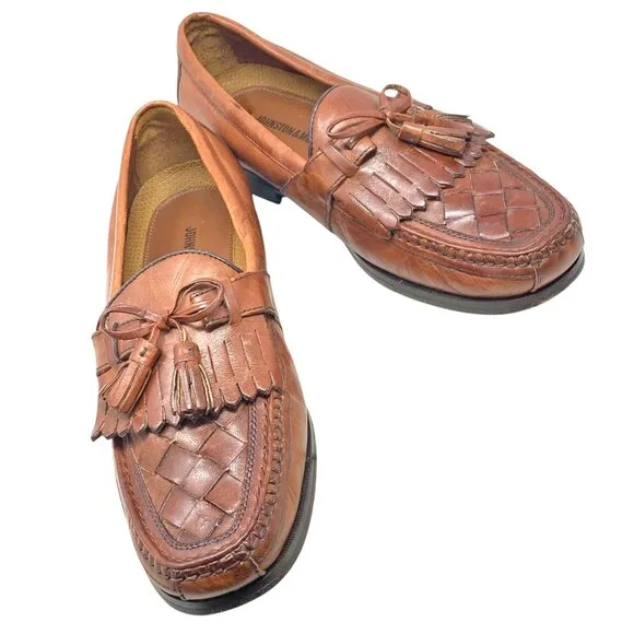 Johnston &amp; Murphy Brown Leather Lattice Vamp Tassel Loafers
