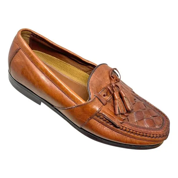 Johnston &amp; Murphy Brown Leather Lattice Vamp Tassel Loafers