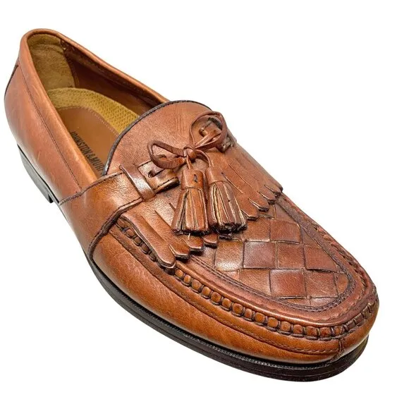 Johnston &amp; Murphy Brown Leather Lattice Vamp Tassel Loafers