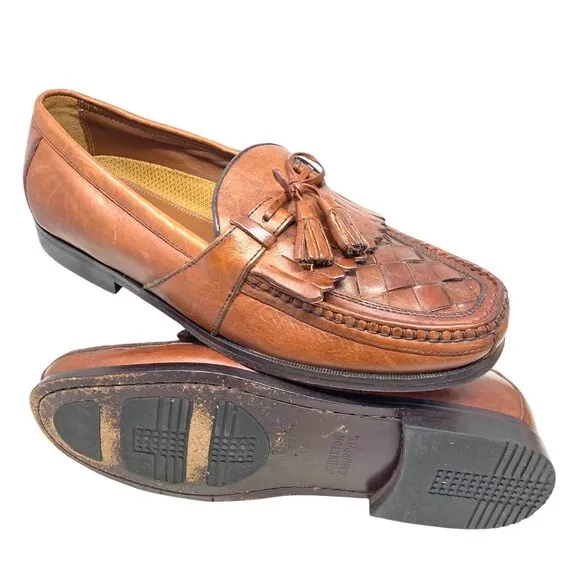 Johnston &amp; Murphy Brown Leather Lattice Vamp Tassel Loafers