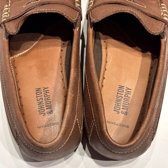 Johnston &amp; Murphy Brown Soft Sheepskin Leather Tassel Loafers Men's Size 9.5M