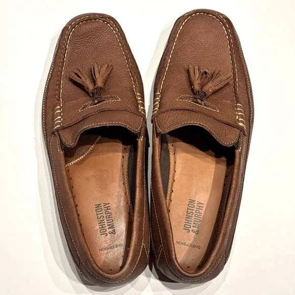 Johnston &amp; Murphy Brown Soft Sheepskin Leather Tassel Loafers Men's Size 9.5M