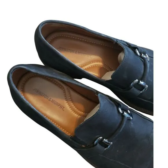 Johnston &amp; Murphy Everett black suede slip on loafer silver buckle mens 11