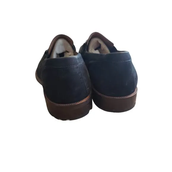 Johnston &amp; Murphy Everett black suede slip on loafer silver buckle mens 11