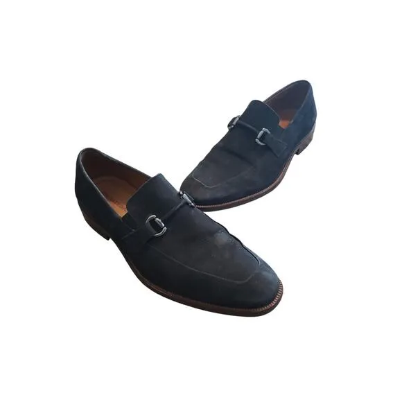 Johnston &amp; Murphy Everett black suede slip on loafer silver buckle mens 11