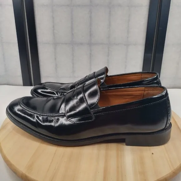 Johnston &amp; Murphy Sheepskin Leather Penny Loafers Black 15-2637 Men US 10.5D