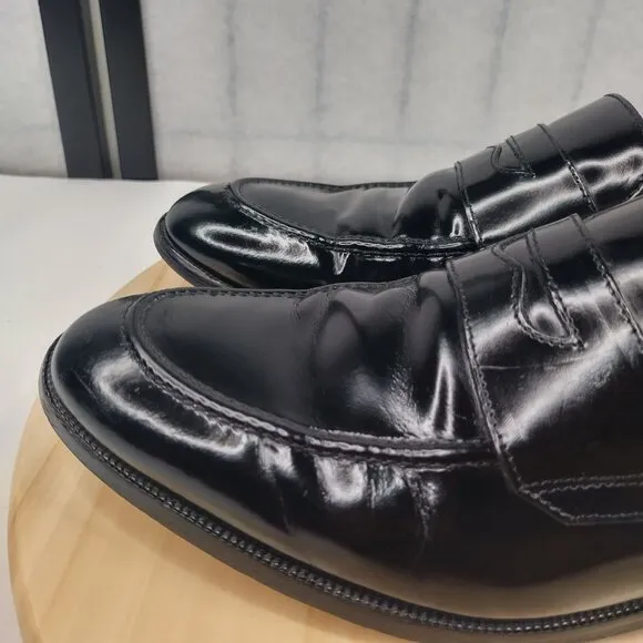 Johnston &amp; Murphy Sheepskin Leather Penny Loafers Black 15-2637 Men US 10.5D