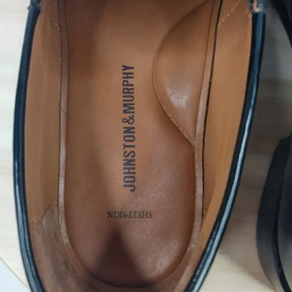 Johnston &amp; Murphy Sheepskin Leather Penny Loafers Black 15-2637 Men US 10.5D