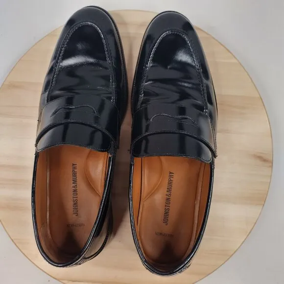 Johnston &amp; Murphy Sheepskin Leather Penny Loafers Black 15-2637 Men US 10.5D