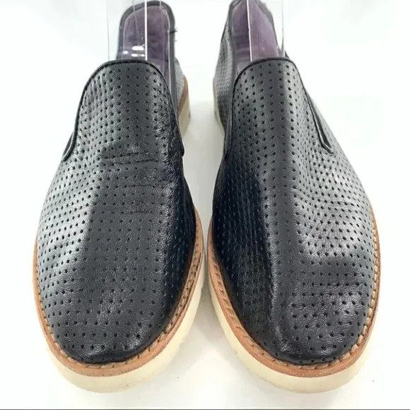 Johnston and Murphy flats sz 6 black laser cut leather flatform loafers academia