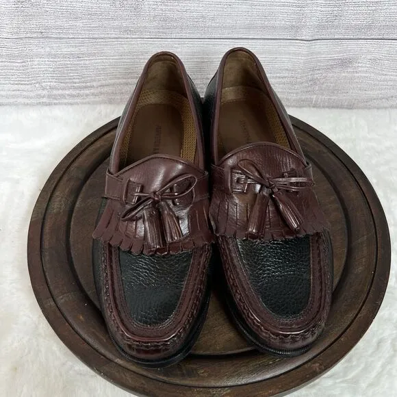 Johnston Murphy Black Cherry Brown Tassel Loafers Slip On Shoes Size 8W