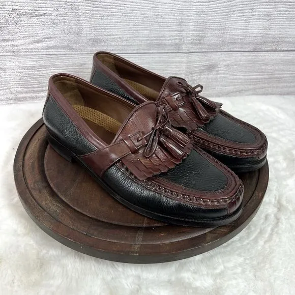 Johnston Murphy Black Cherry Brown Tassel Loafers Slip On Shoes Size 8W