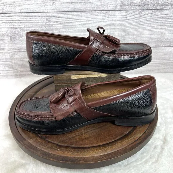 Johnston Murphy Black Cherry Brown Tassel Loafers Slip On Shoes Size 8W