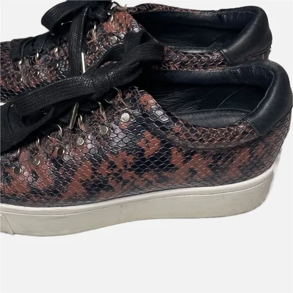 Joie Handan Snake Embossed Leather Sneakers Size 38 Women US Size 8