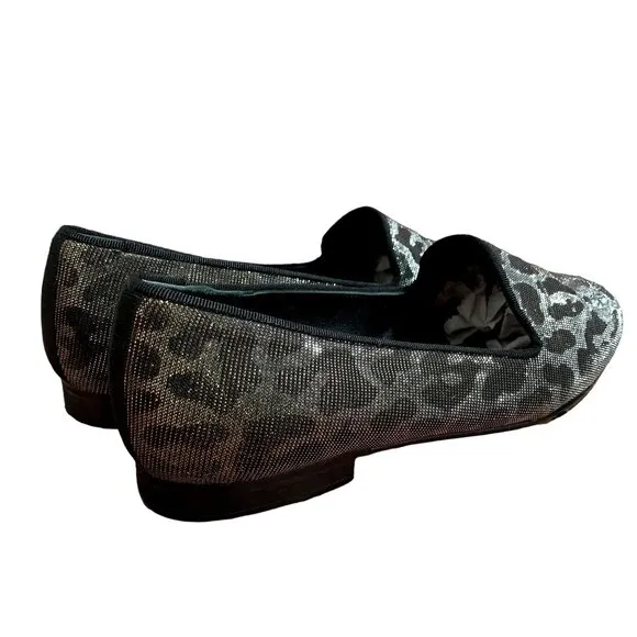 Jon Josef Gatsby Loafers Womens 7 M Black Shimmer Leopard Hologram Flats RARE