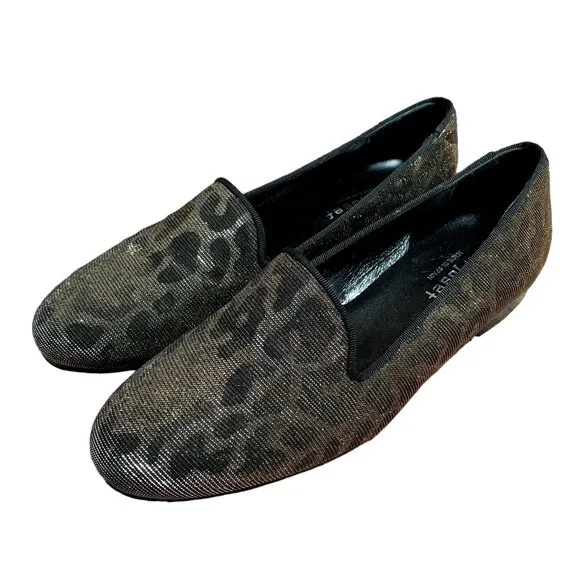 Jon Josef Gatsby Loafers Womens 7 M Black Shimmer Leopard Hologram Flats RARE