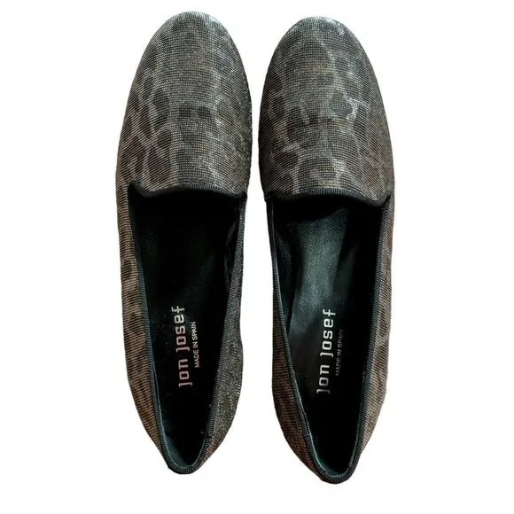 Jon Josef Gatsby Loafers Womens 7 M Black Shimmer Leopard Hologram Flats RARE